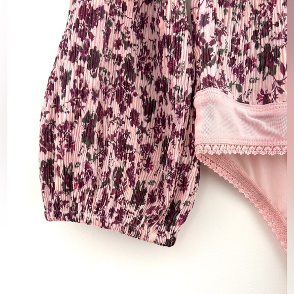 Free People Women Small Off The Shoulder Pink Floral Bodysuit Feminine Romantic - Picture 10 of 13